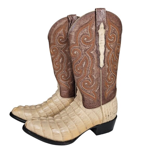 Sedona West Men's Genuine Hornback Caiman Tail Cut Cowboy Boots Tan Brown 6.5D - Picture 2 of 15